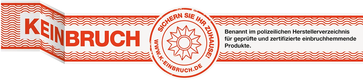 Banner „K-EINBRUCH“ mit Siegel für geprüfte einbruchhemmende Produkte